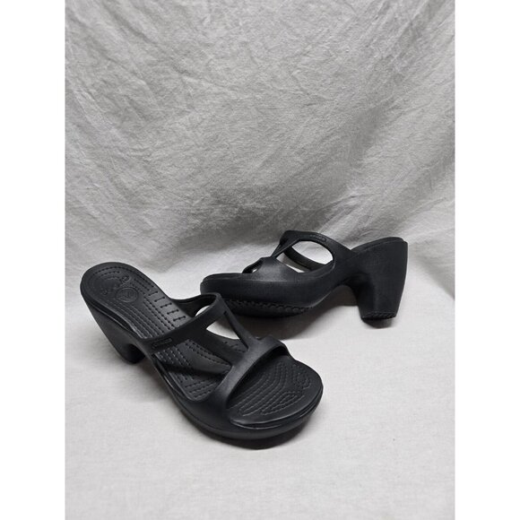 Women's Crocs Cyprus 3.5 Inch Heels Sandals Size 10 Black - Picture 3 of 10